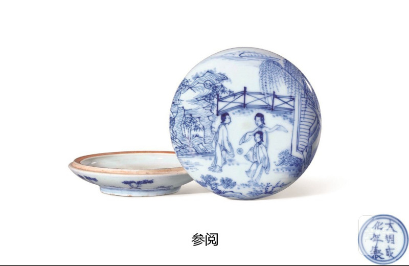 清康熙  青花瑞果花卉纹印泥盒（附木盒） - 图2